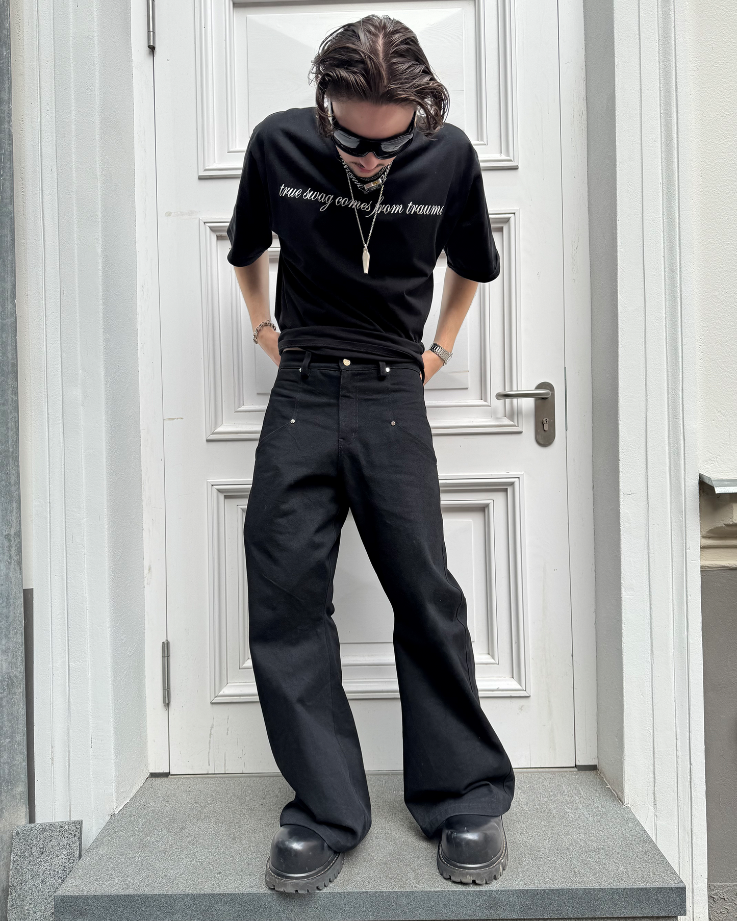Black Studded Flared Jeans V2