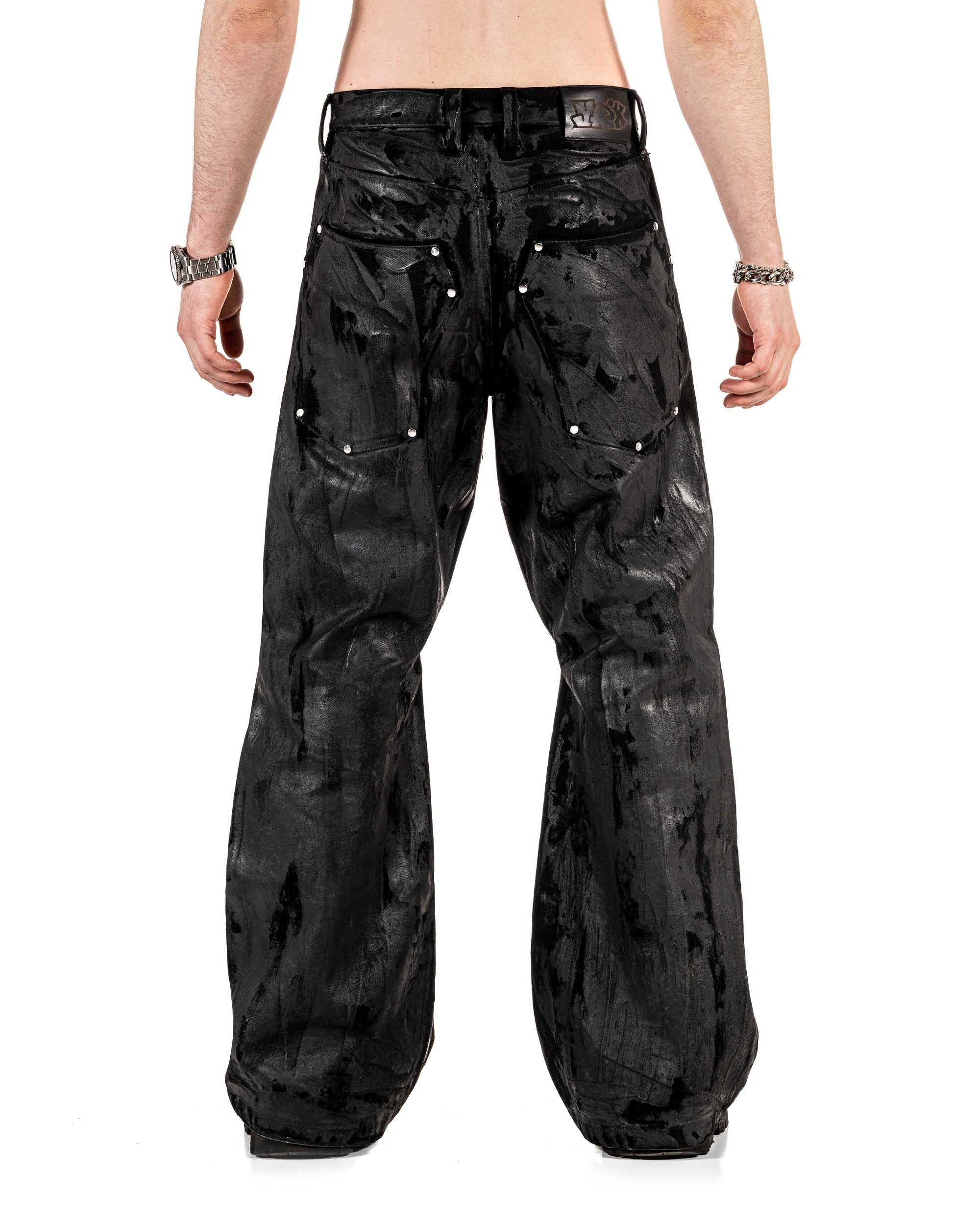 Waxed Studded Flared Jeans | Raw Waxed Denim Flares – YARIK