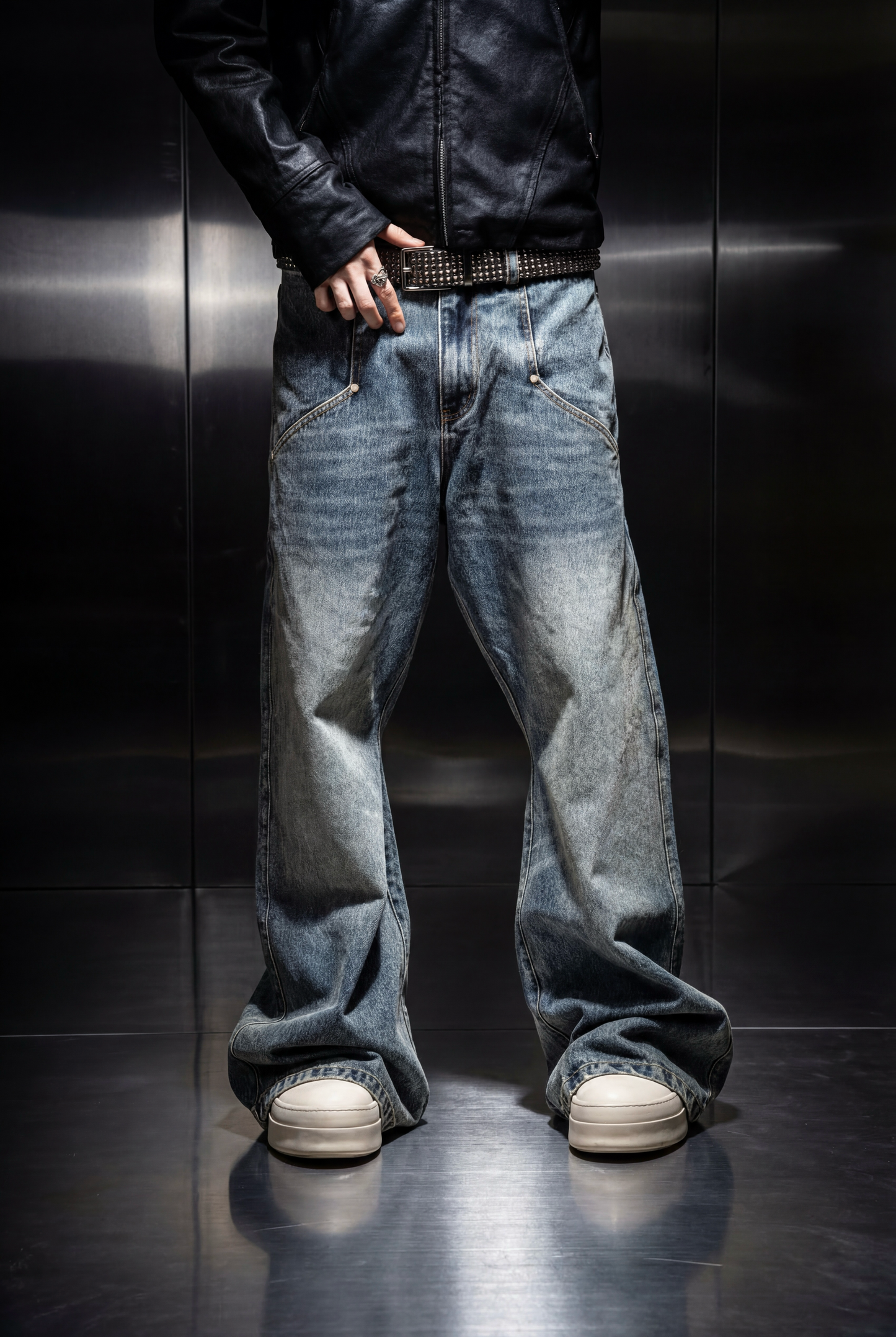 Blue Studded Flared Jeans