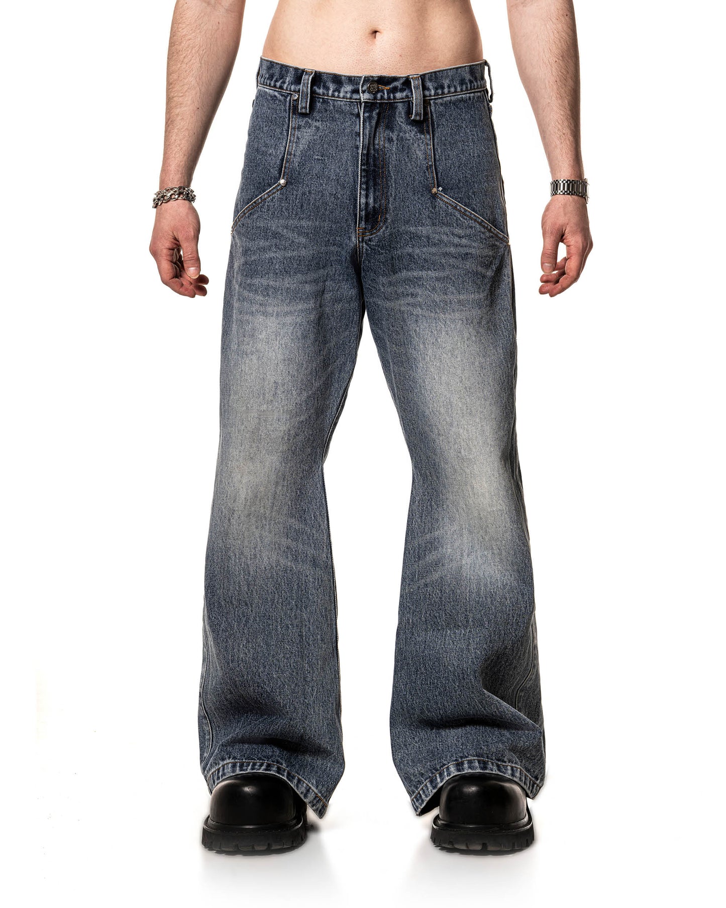 Blue Studded Flared Jeans