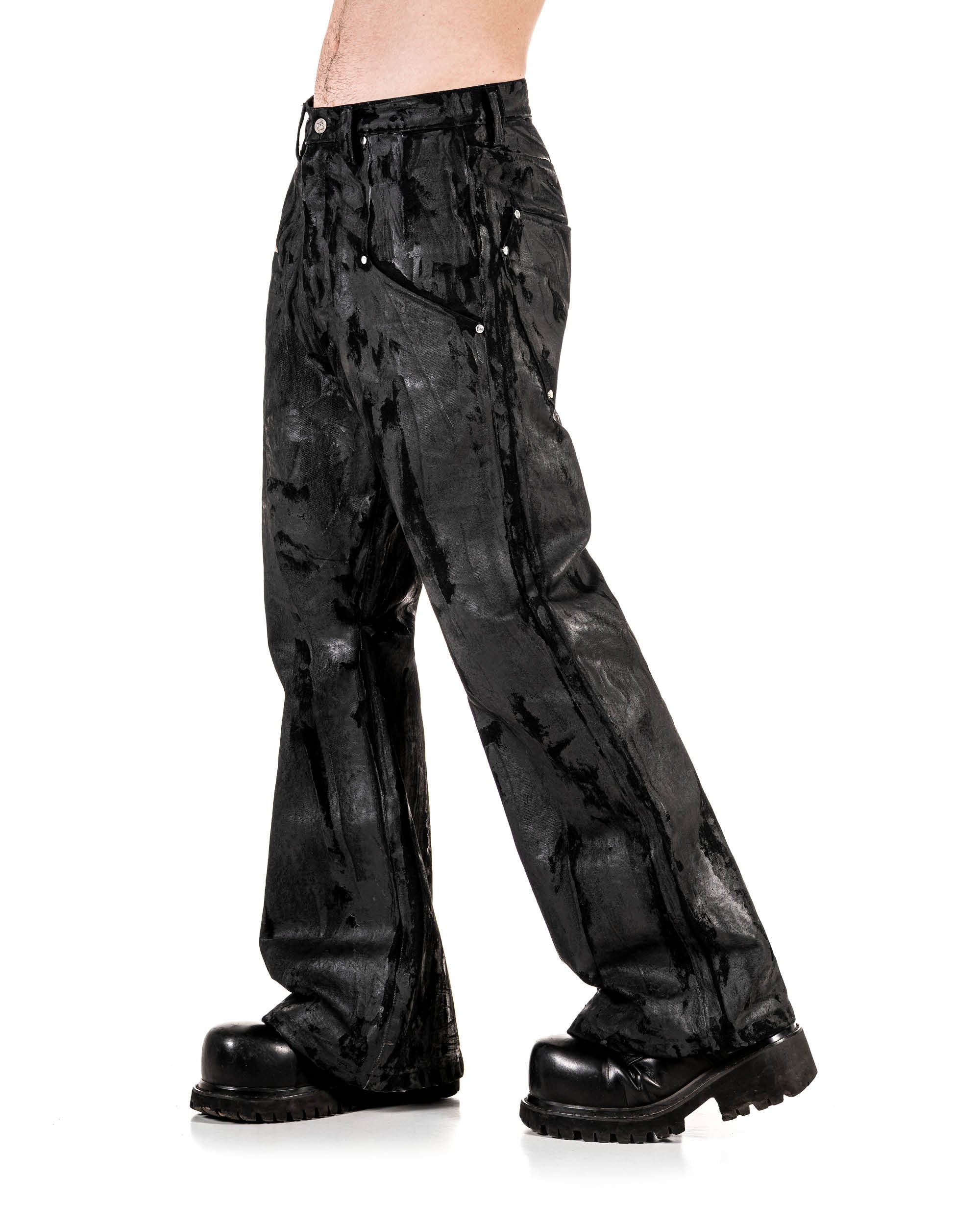 Waxed Studded Flared Jeans | Raw Waxed Denim Flares – YARIK