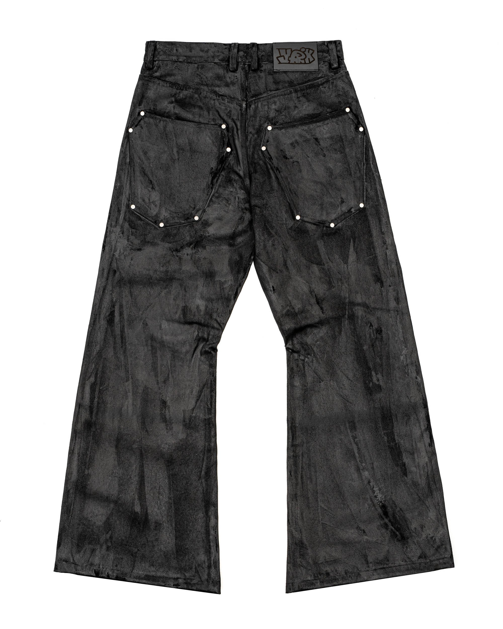 パンツ YARIK Black Studded Flared Jeans Waxed Studded Flared Jeans | Raw Waxed Denim Flares – YARIK