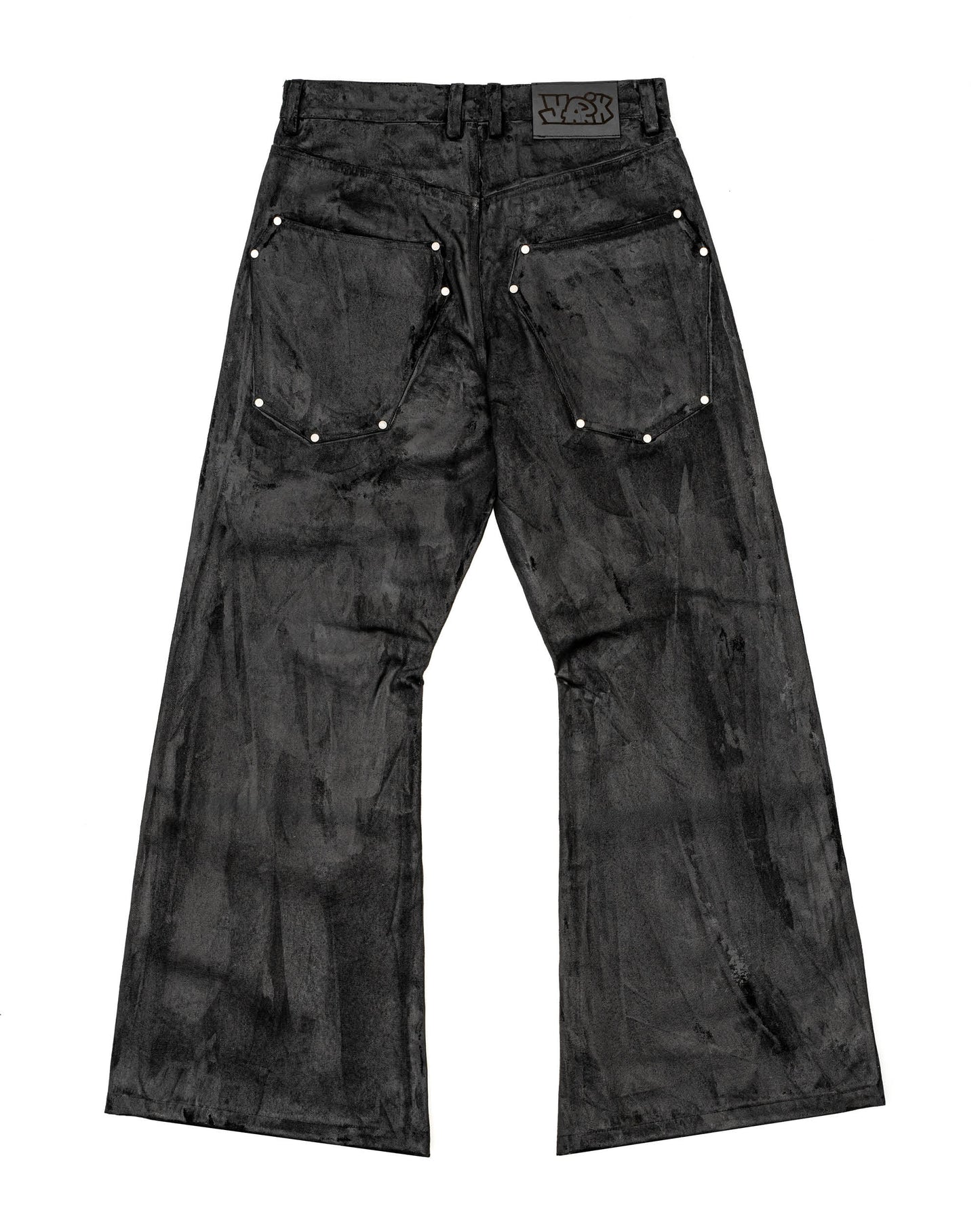WAXED STUDDED FLARED JEANS