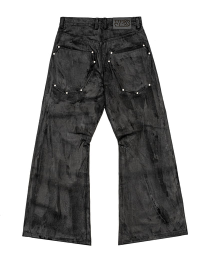 WAXED STUDDED FLARED JEANS
