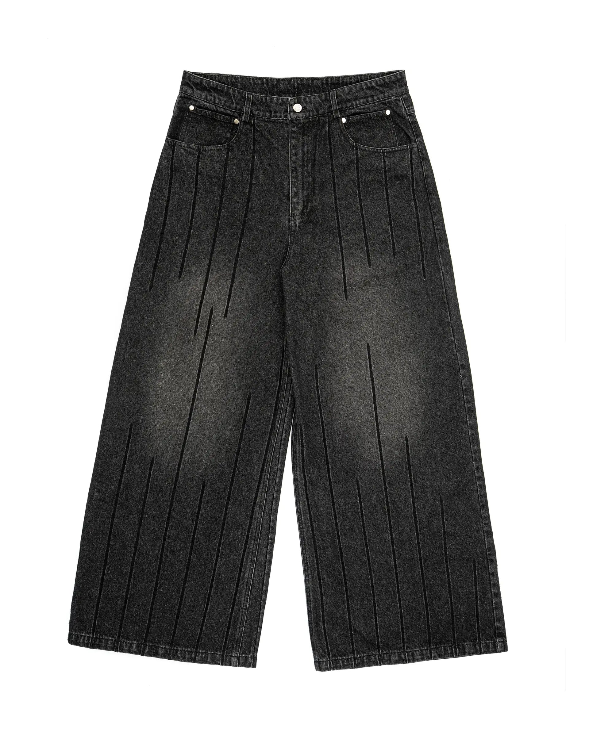 BLESSÜ BU STRIPE BAGGY DENIM PANTS BLACK Baggy Stripe Jeans – YARIK