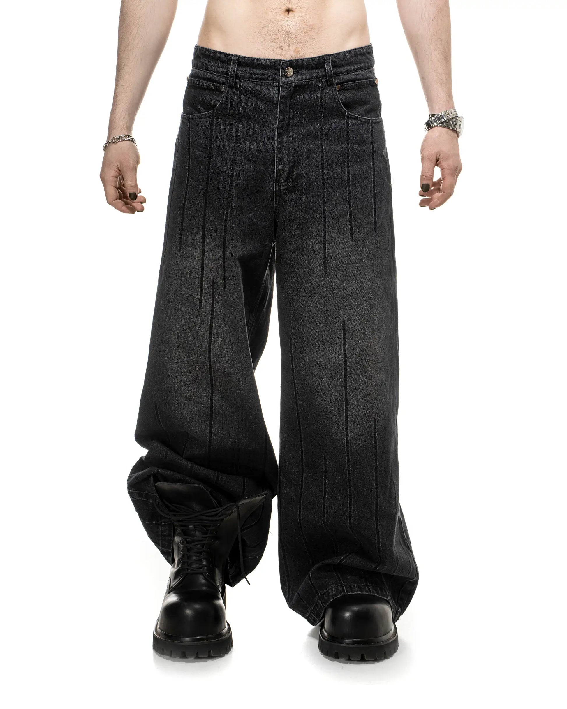 BLESSÜ BU STRIPE BAGGY DENIM PANTS BLACK Bu Stripe Denim – YZ BLESSÜ BU STRIPE BAGGY DENIM PANTS BLACK Bu Stripe Denim – YZ